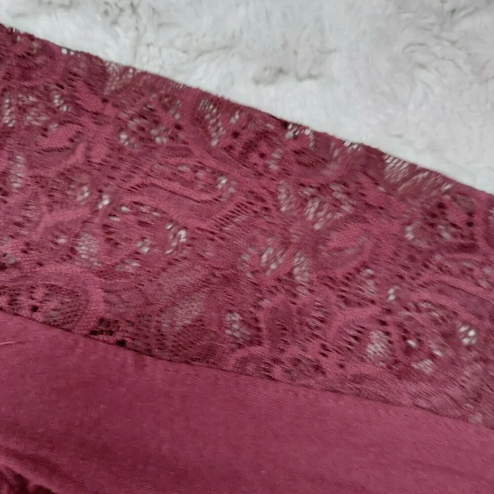 New Ambiance Maternity Top Small V-Neck Ruched Maroon Lace-Detail Long Sleeve